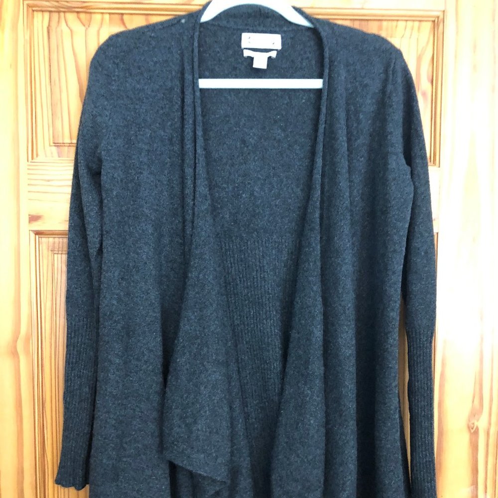 Long, size small, gray, open-front cashmere cardigan
